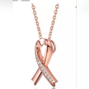 Genevive Sterling Silver 18K Rose Gold Pl with Clear CZ Loop  Necklace